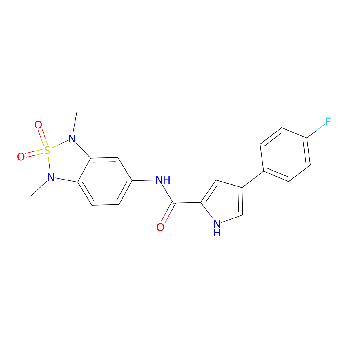N-(1,3-dimethyl-2,2-dioxido-1,3-dihydrobenzo[c][1,2,5]thiadiazol-5-yl)-4-(4-fluorophenyl)-1H-pyrrole-2-carboxamide molecular structure, CAS 2034241-41-1