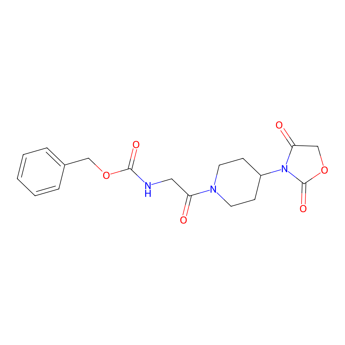 Benzyl (2-(4-(2,4-dioxooxazolidin-3-yl)piperidin-1-yl)-2-oxoethyl)carbamate molecular structure, CAS 2034241-42-2