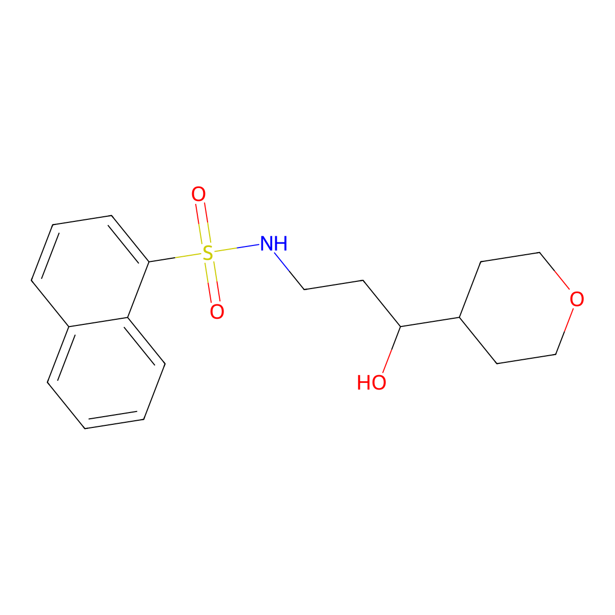 N-(3-hydroxy-3-(tetrahydro-2H-pyran-4-yl)propyl)naphthalene-1-sulfonamide molecular structure, CAS 2034241-45-5
