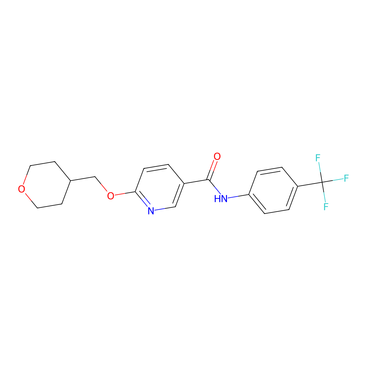 6-((tetrahydro-2H-pyran-4-yl)methoxy)-N-(4-(trifluoromethyl)phenyl)nicotinamide molecular structure, CAS 2034241-46-6