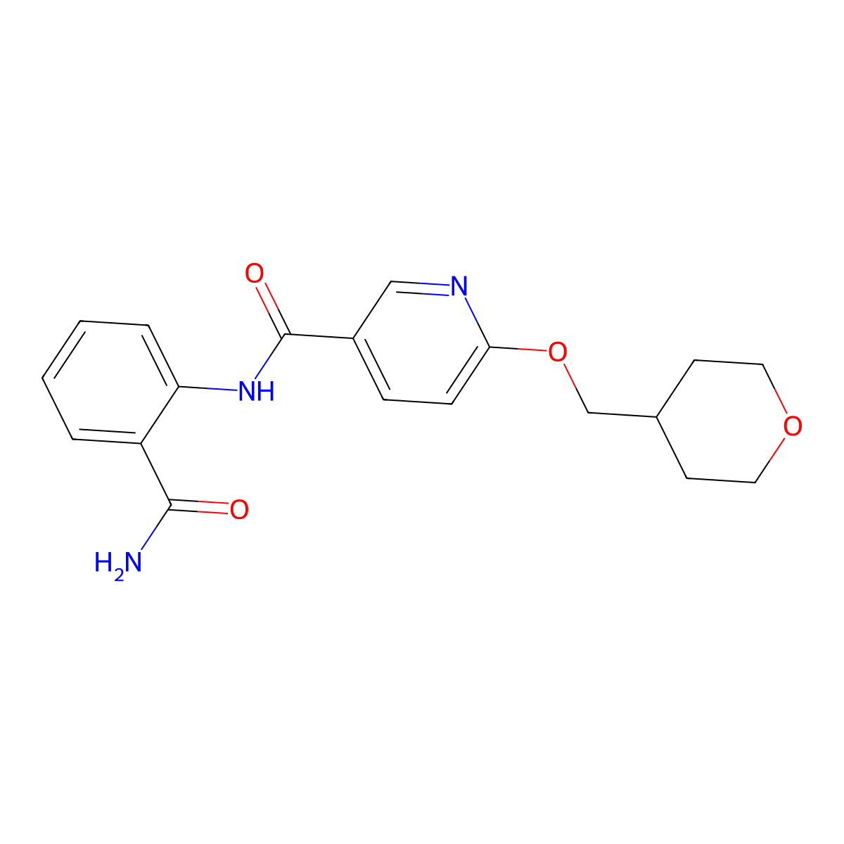 N-(2-carbamoylphenyl)-6-((tetrahydro-2H-pyran-4-yl)methoxy)nicotinamide molecular structure, CAS 2034241-49-9