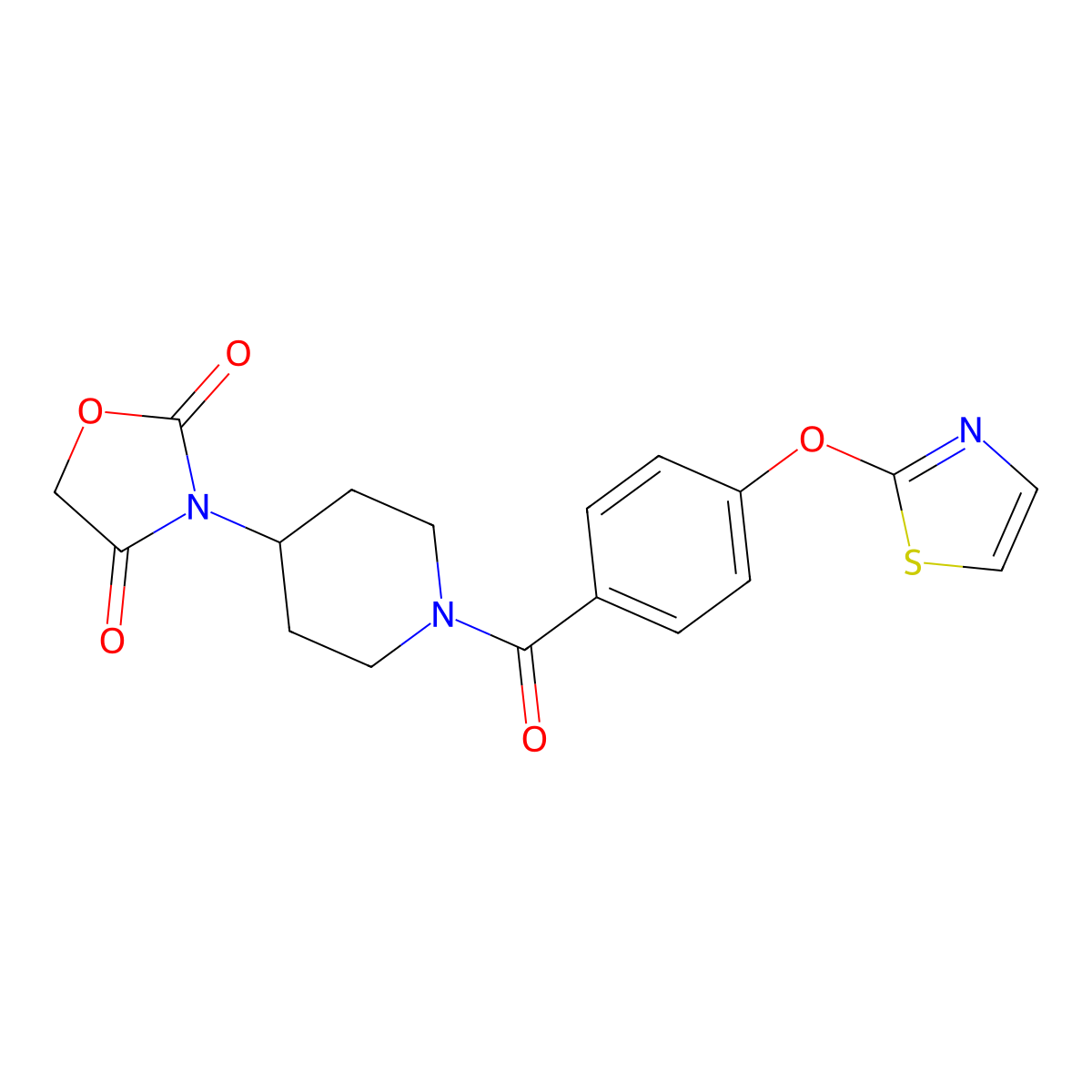 3-(1-(4-(Thiazol-2-yloxy)benzoyl)piperidin-4-yl)oxazolidine-2,4-dione molecular structure, CAS 2034241-55-7