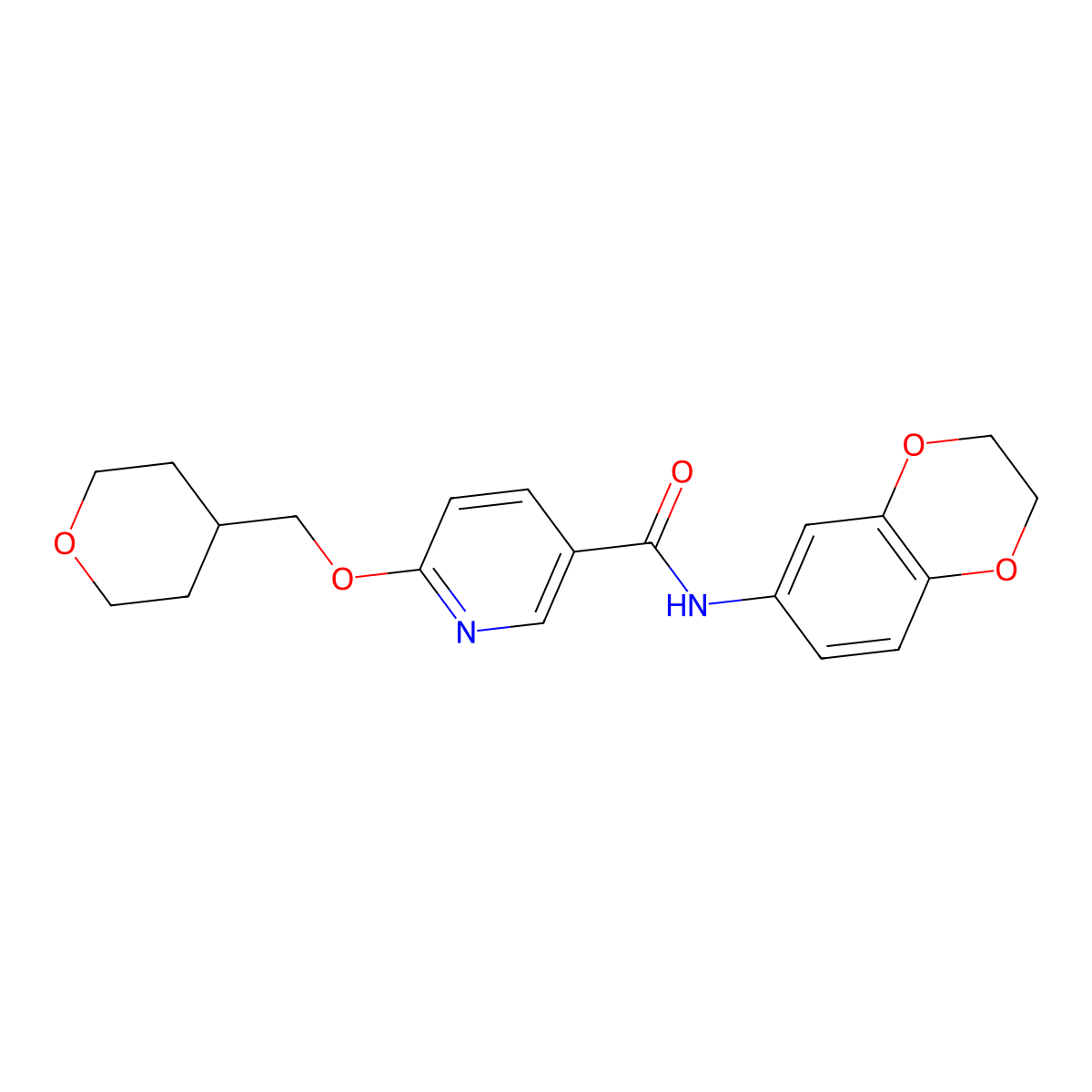 N-(2,3-dihydrobenzo[b][1,4]dioxin-6-yl)-6-((tetrahydro-2H-pyran-4-yl)methoxy)nicotinamide molecular structure, CAS 2034241-57-9