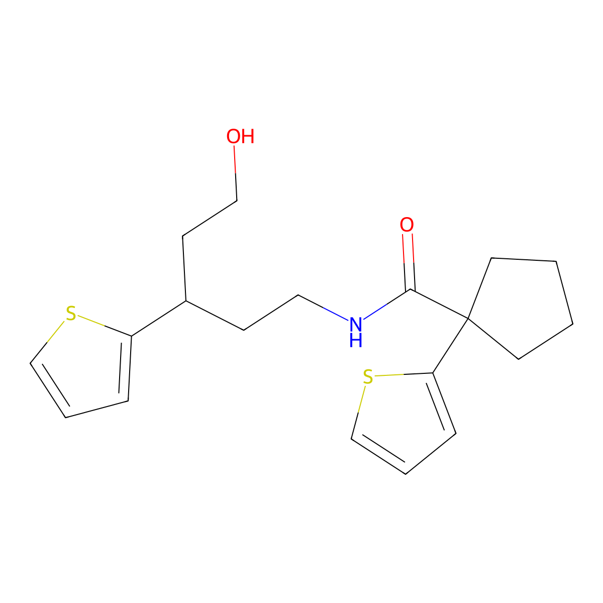 N-(5-hydroxy-3-(thiophen-2-yl)pentyl)-1-(thiophen-2-yl)cyclopentanecarboxamide molecular structure, CAS 2034241-58-0