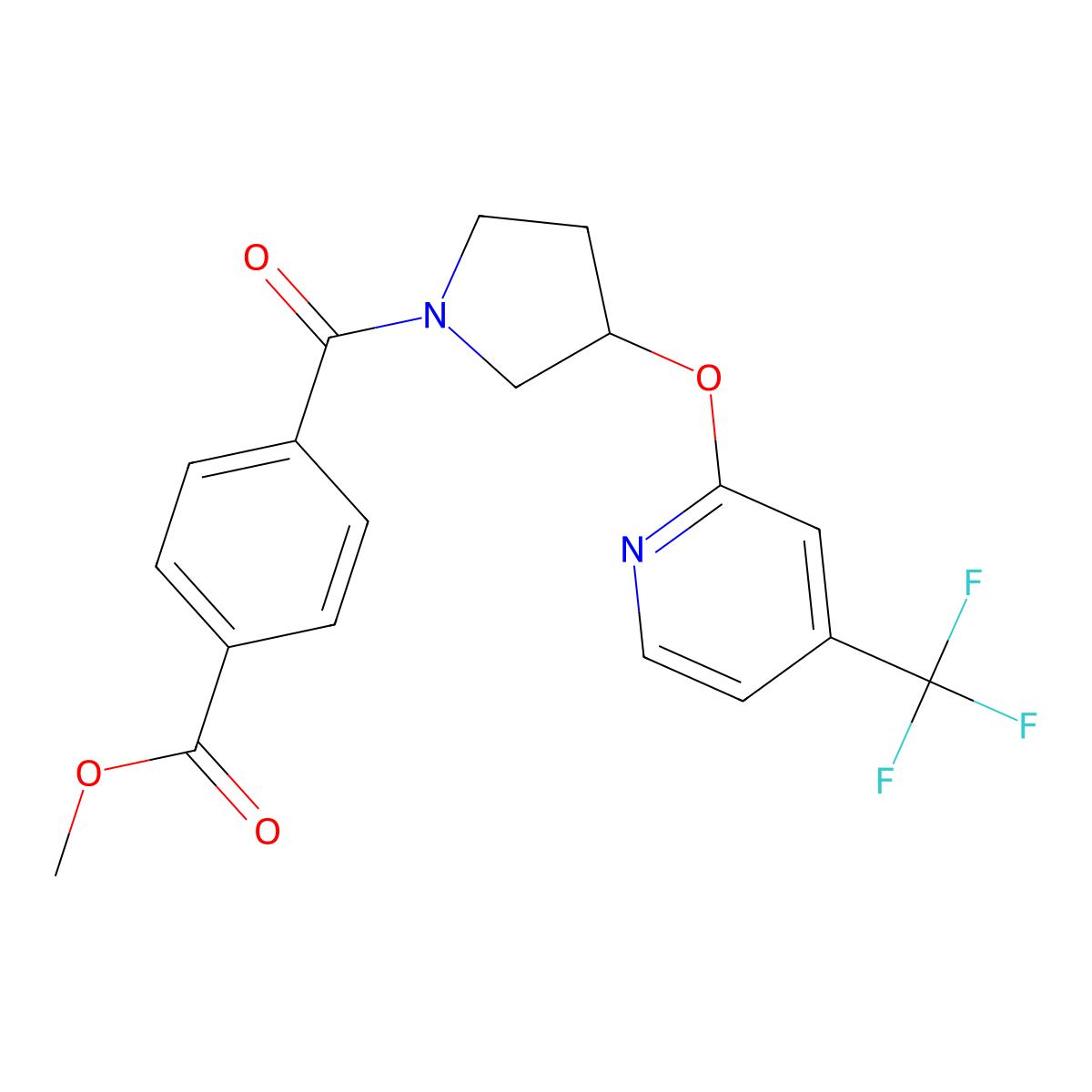 Methyl 4-(3-{[4-(trifluoromethyl)pyridin-2-yl]oxy}pyrrolidine-1-carbonyl)benzoate molecular structure, CAS 2034241-59-1