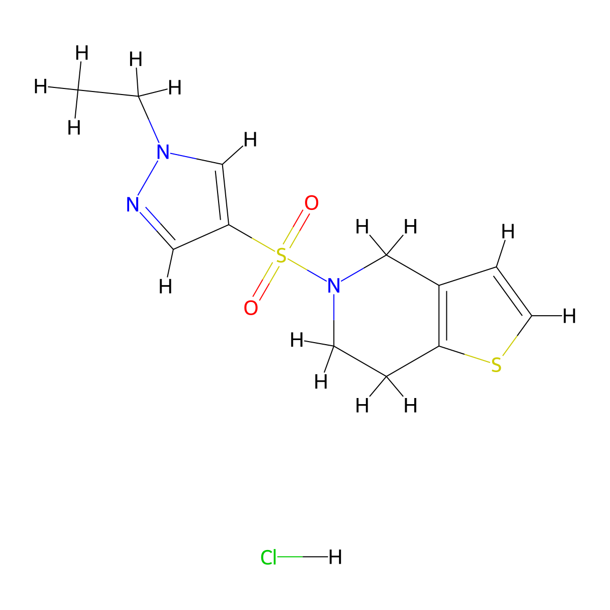 5-((1-ethyl-1H-pyrazol-4-yl)sulfonyl)-4,5,6,7-tetrahydrothieno[3,2-c]pyridine hydrochloride molecular structure, CAS 2034241-64-8