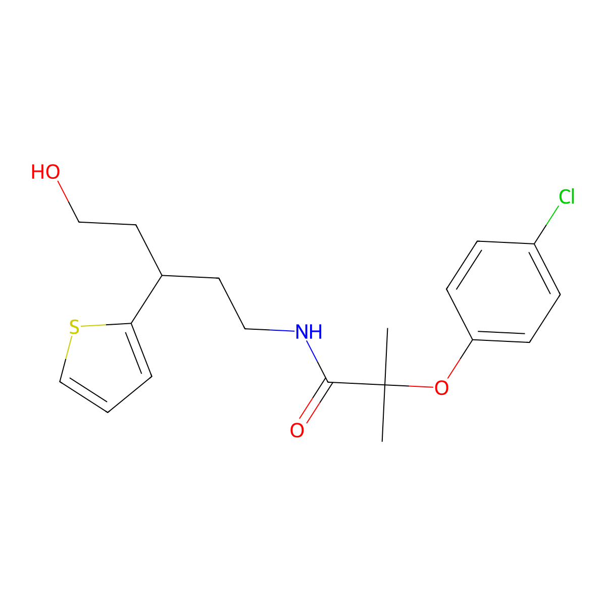 2-(4-chlorophenoxy)-N-(5-hydroxy-3-(thiophen-2-yl)pentyl)-2-methylpropanamide molecular structure, CAS 2034241-67-1