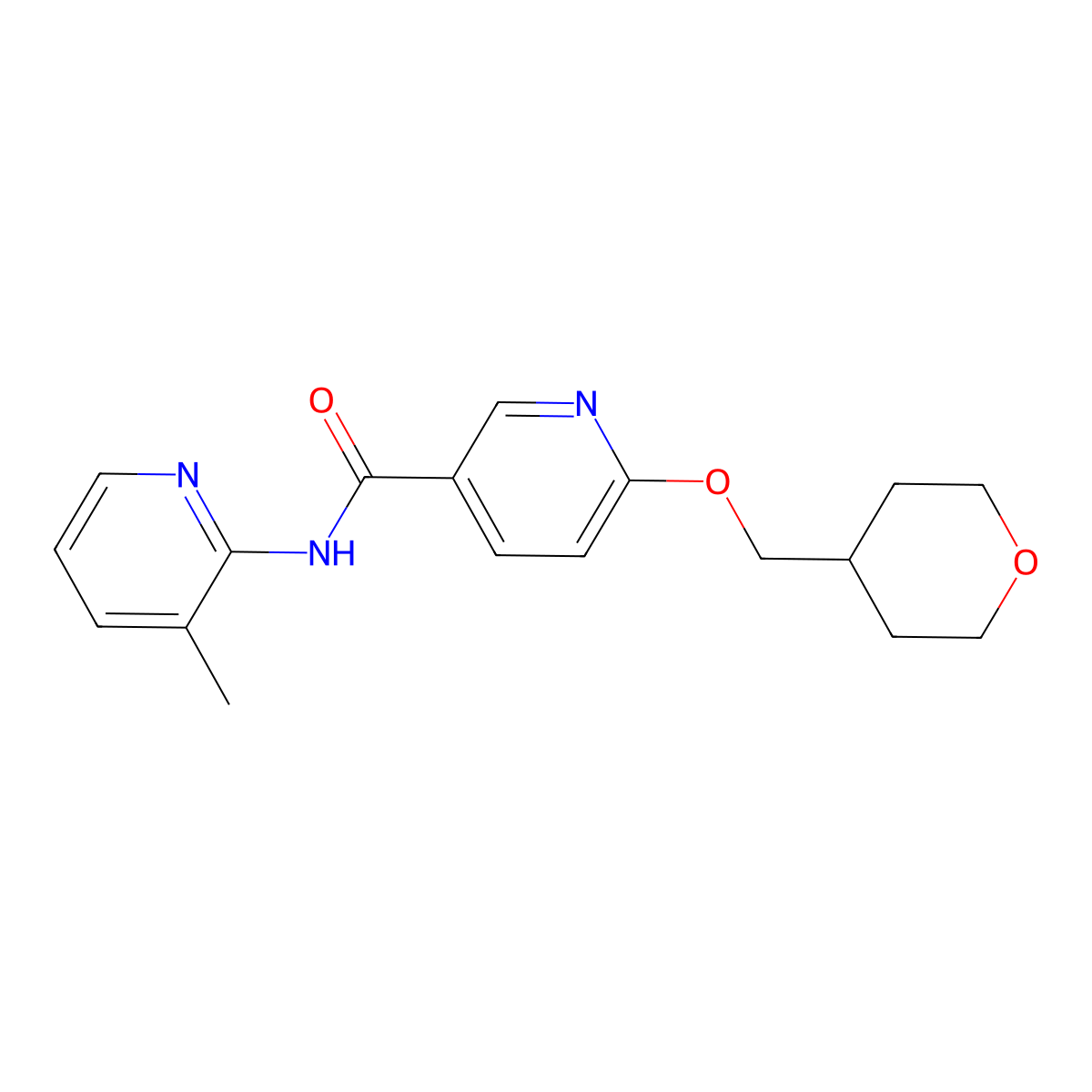 N-(3-methylpyridin-2-yl)-6-((tetrahydro-2H-pyran-4-yl)methoxy)nicotinamide molecular structure, CAS 2034241-68-2