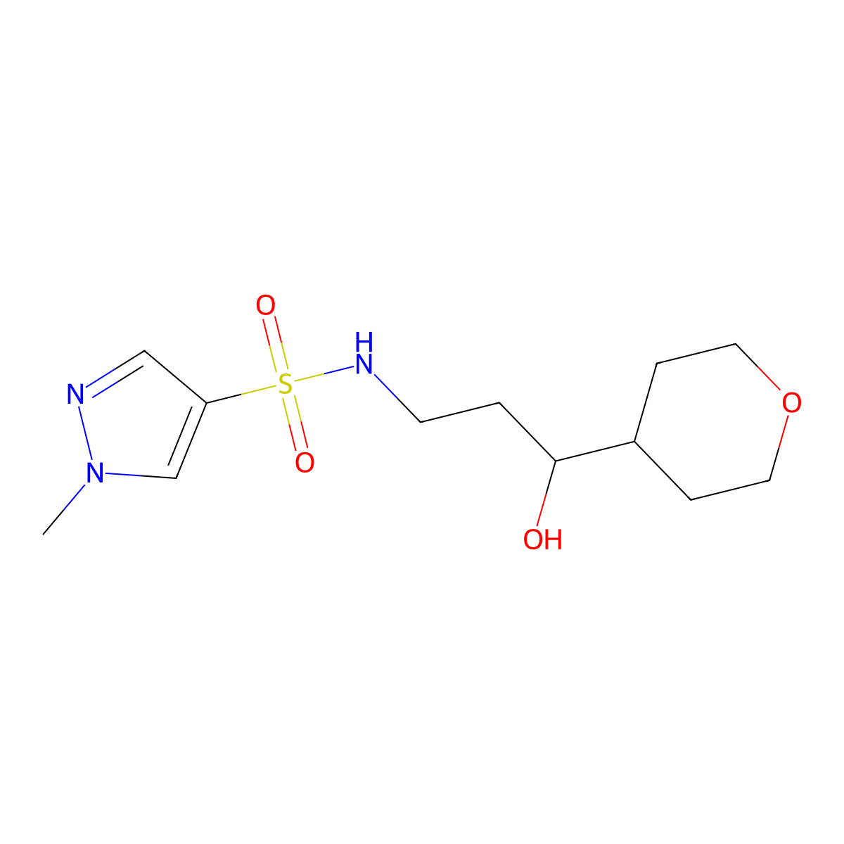 N-(3-hydroxy-3-(tetrahydro-2H-pyran-4-yl)propyl)-1-methyl-1H-pyrazole-4-sulfonamide molecular structure, CAS 2034241-70-6