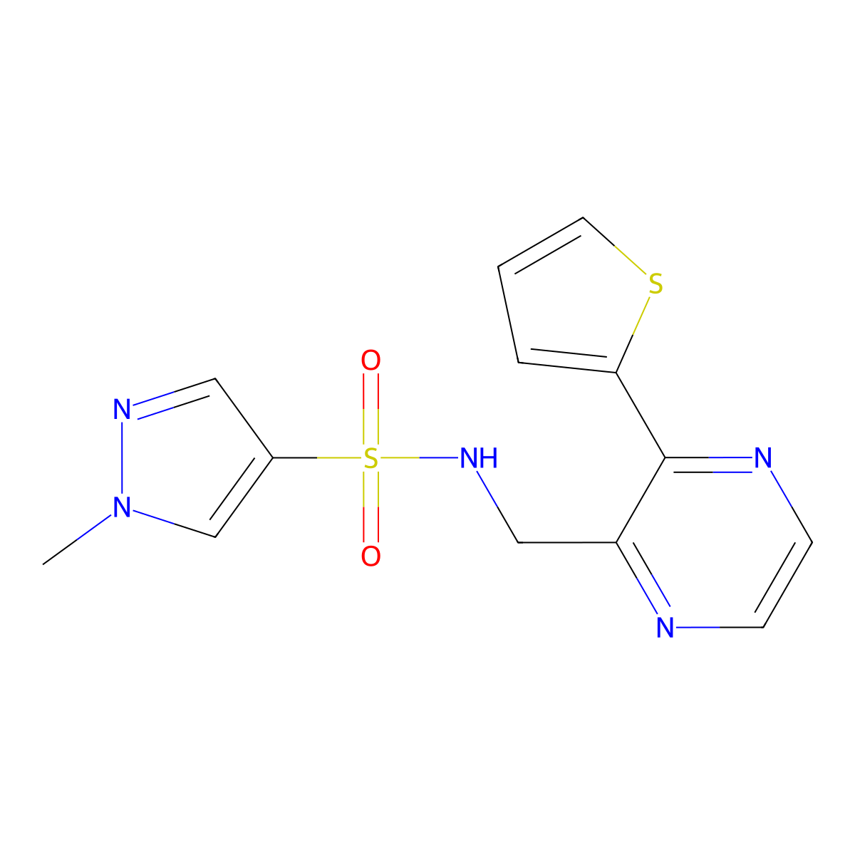 1-methyl-N-{[3-(thiophen-2-yl)pyrazin-2-yl]methyl}-1H-pyrazole-4-sulfonamide molecular structure, CAS 2034241-71-7