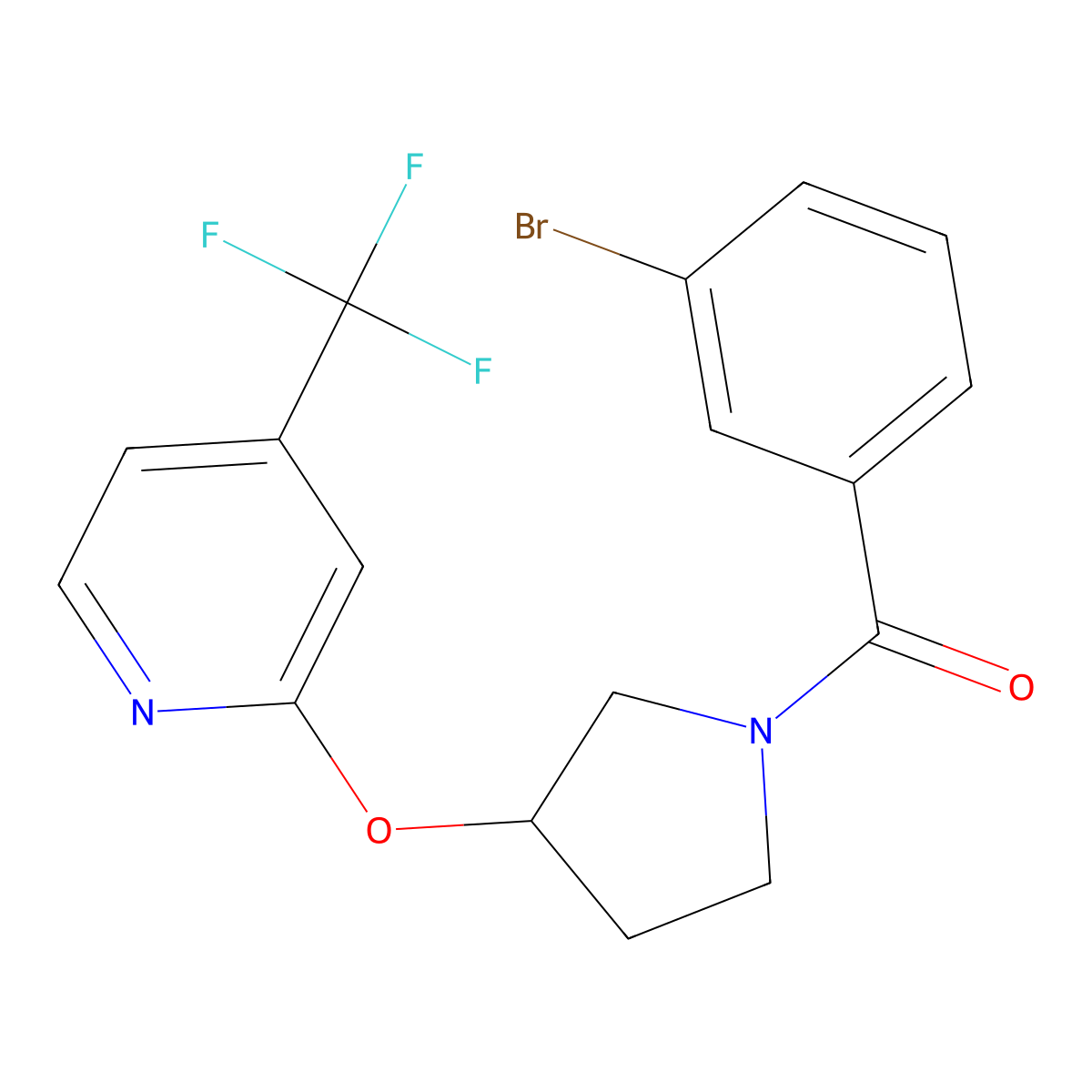 (3-Bromophenyl)(3-((4-(trifluoromethyl)pyridin-2-yl)oxy)pyrrolidin-1-yl)methanone molecular structure, CAS 2034241-73-9