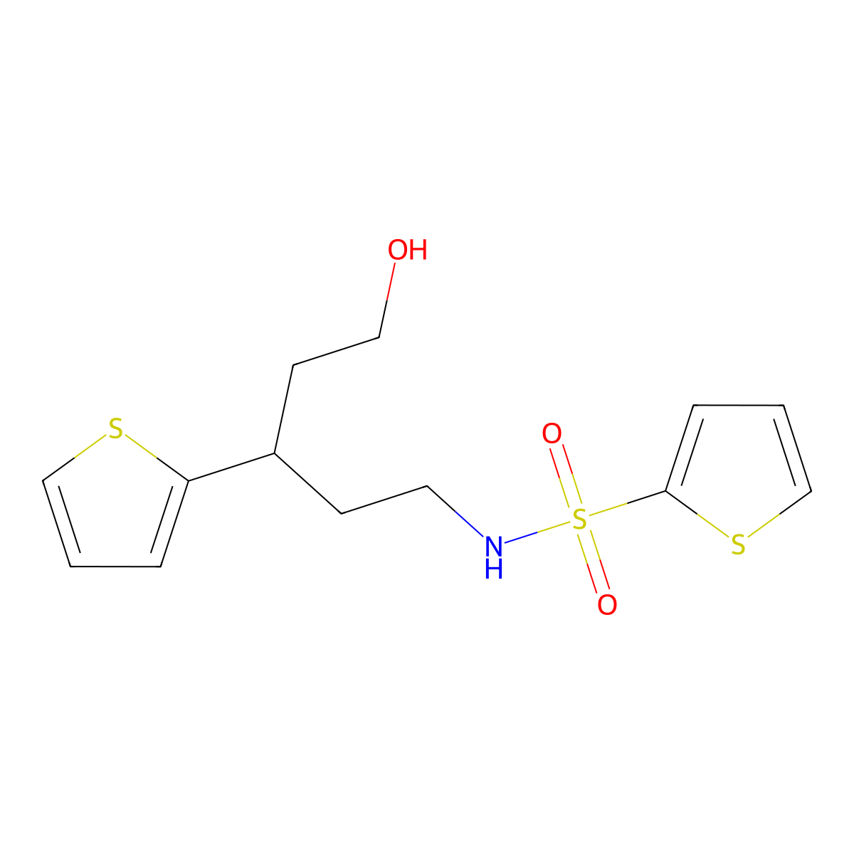N-(5-hydroxy-3-(thiophen-2-yl)pentyl)thiophene-2-sulfonamide molecular structure, CAS 2034241-75-1
