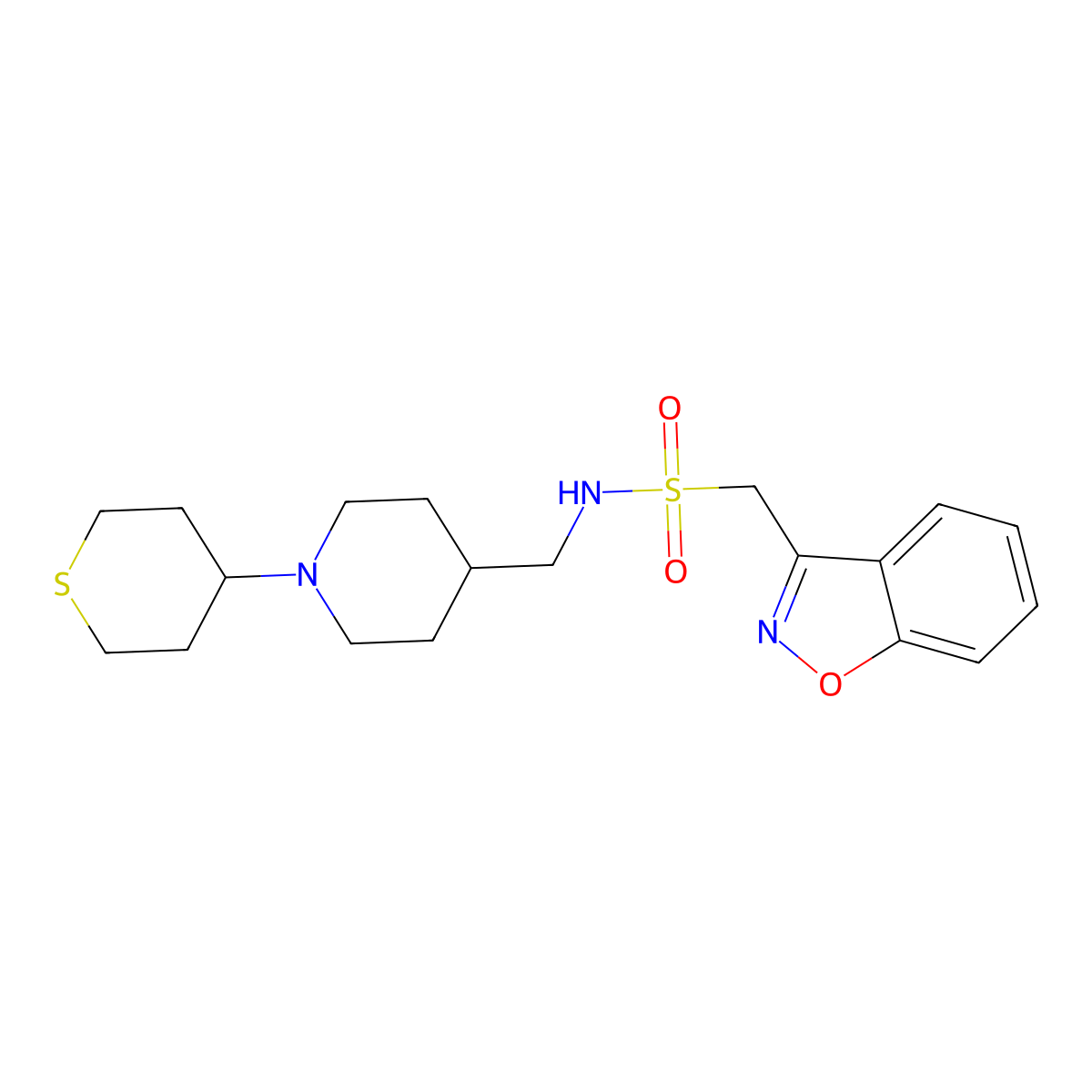 1-(benzo[d]isoxazol-3-yl)-N-((1-(tetrahydro-2H-thiopyran-4-yl)piperidin-4-yl)methyl)methanesulfonamide molecular structure, CAS 2034241-81-9