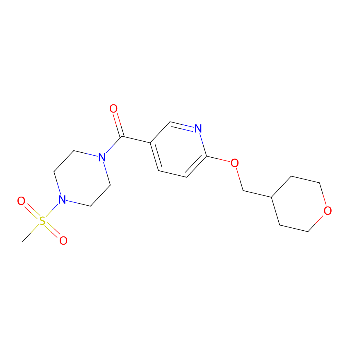 (4-(methylsulfonyl)piperazin-1-yl)(6-((tetrahydro-2H-pyran-4-yl)methoxy)pyridin-3-yl)methanone molecular structure, CAS 2034241-83-1