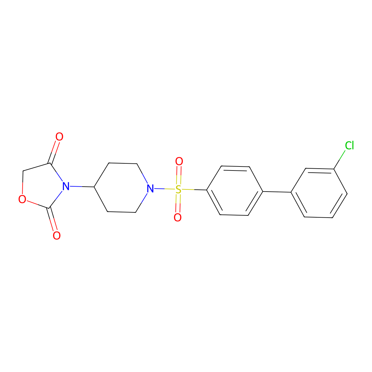 3-(1-((3'-Chloro-[1,1'-biphenyl]-4-yl)sulfonyl)piperidin-4-yl)oxazolidine-2,4-dione molecular structure, CAS 2034241-86-4