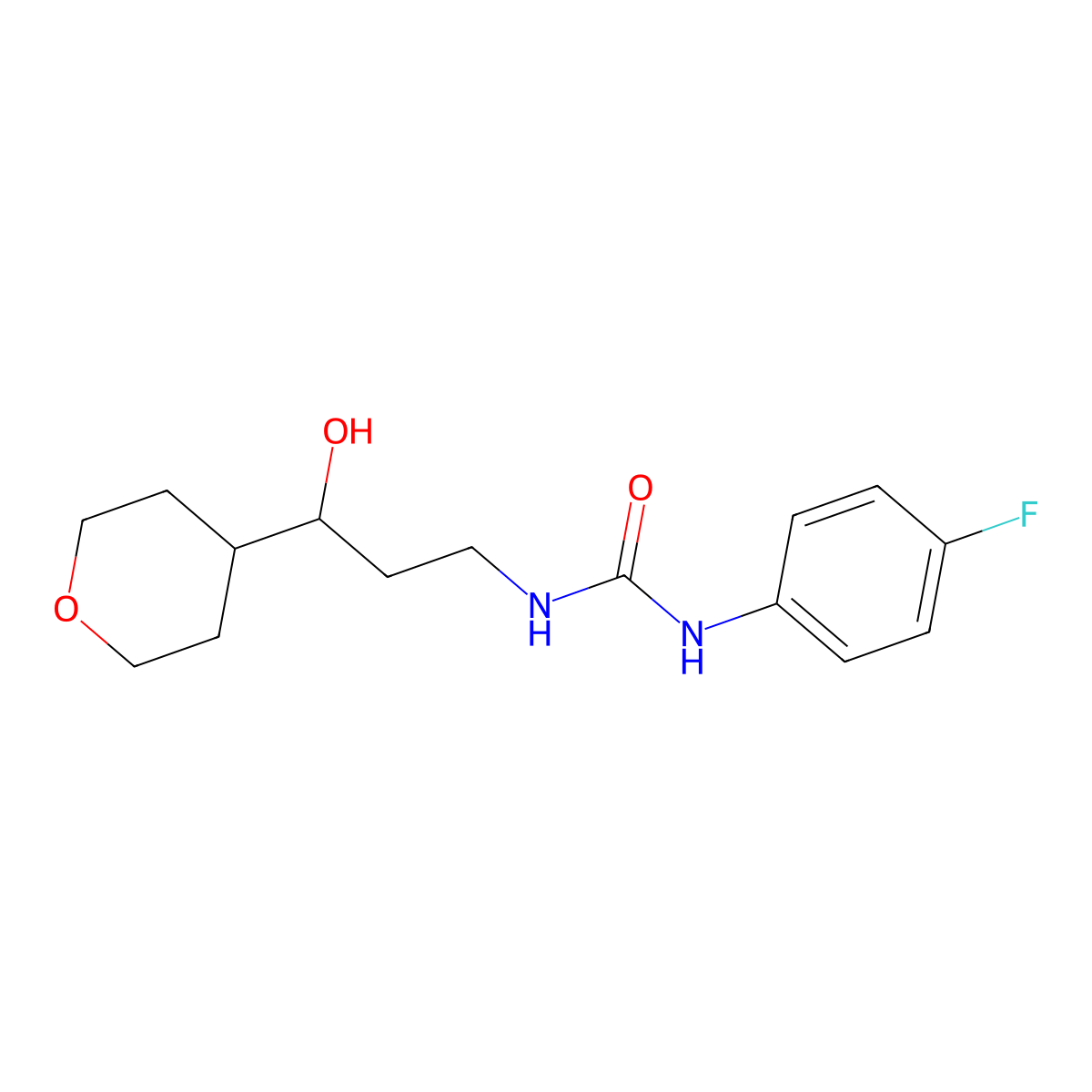 1-(4-fluorophenyl)-3-(3-hydroxy-3-(tetrahydro-2H-pyran-4-yl)propyl)urea molecular structure, CAS 2034241-88-6