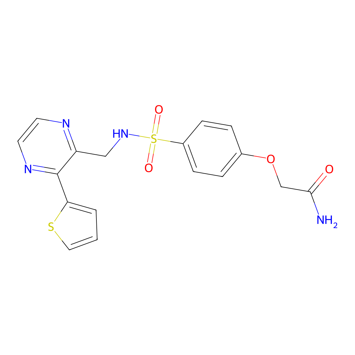 2-(4-(N-((3-(thiophen-2-yl)pyrazin-2-yl)methyl)sulfamoyl)phenoxy)acetamide molecular structure, CAS 2034241-94-4