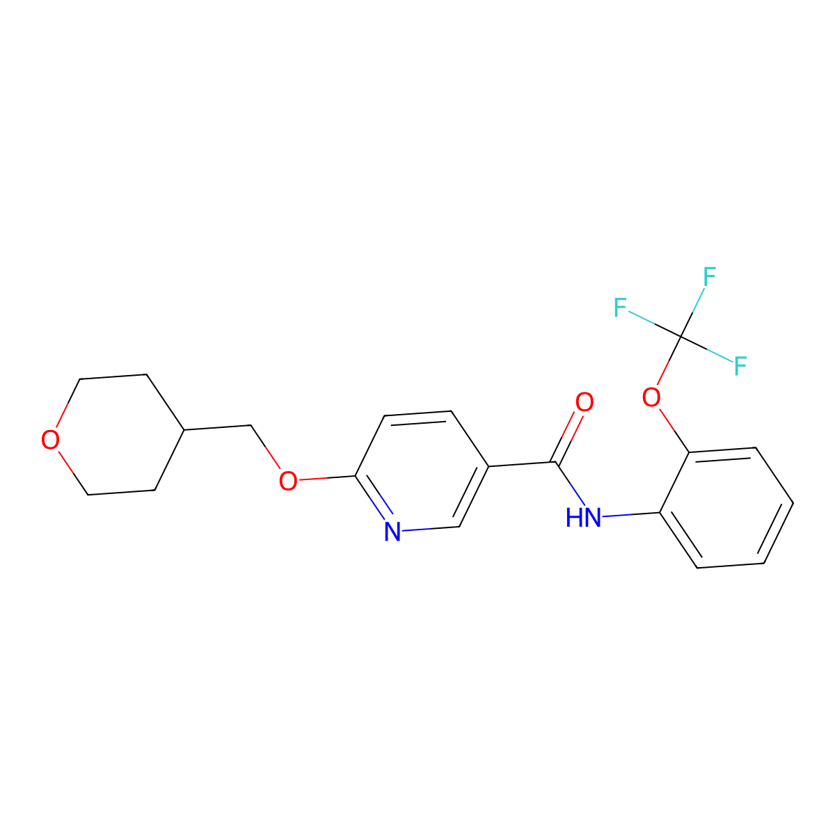 6-((tetrahydro-2H-pyran-4-yl)methoxy)-N-(2-(trifluoromethoxy)phenyl)nicotinamide molecular structure, CAS 2034241-97-7