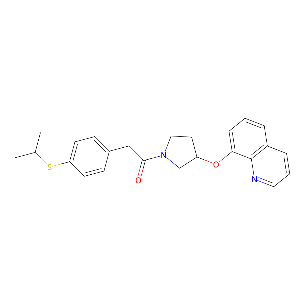 2-(4-(Isopropylthio)phenyl)-1-(3-(quinolin-8-yloxy)pyrrolidin-1-yl)ethanone molecular structure, CAS 2034241-98-8