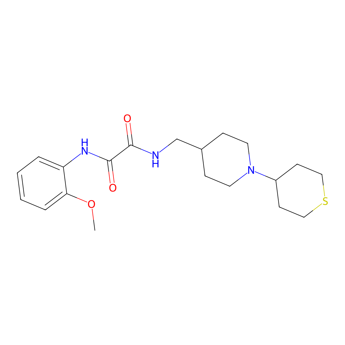 N1-(2-methoxyphenyl)-N2-((1-(tetrahydro-2H-thiopyran-4-yl)piperidin-4-yl)methyl)oxalamide molecular structure, CAS 2034241-99-9