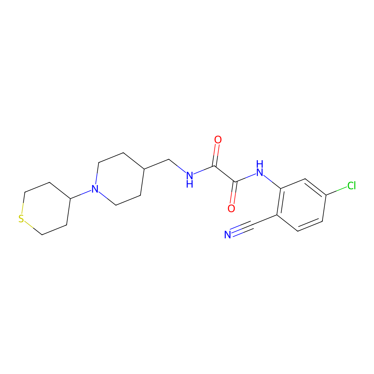 N1-(5-chloro-2-cyanophenyl)-N2-((1-(tetrahydro-2H-thiopyran-4-yl)piperidin-4-yl)methyl)oxalamide molecular structure, CAS 2034242-05-0