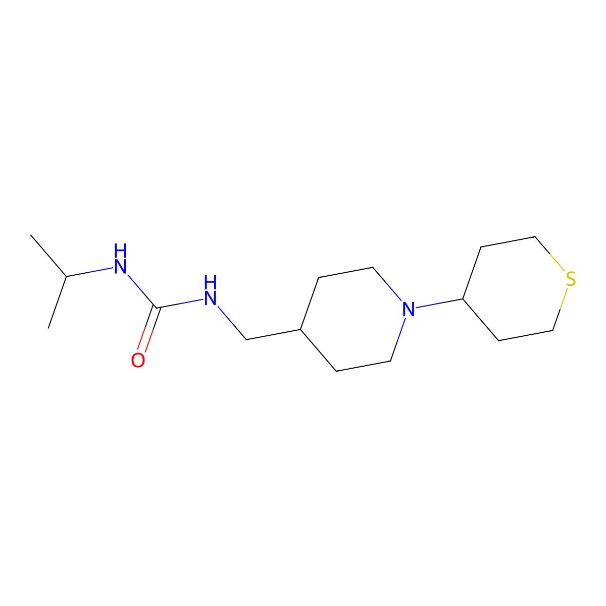 1-isopropyl-3-((1-(tetrahydro-2H-thiopyran-4-yl)piperidin-4-yl)methyl)urea molecular structure, CAS 2034242-11-8