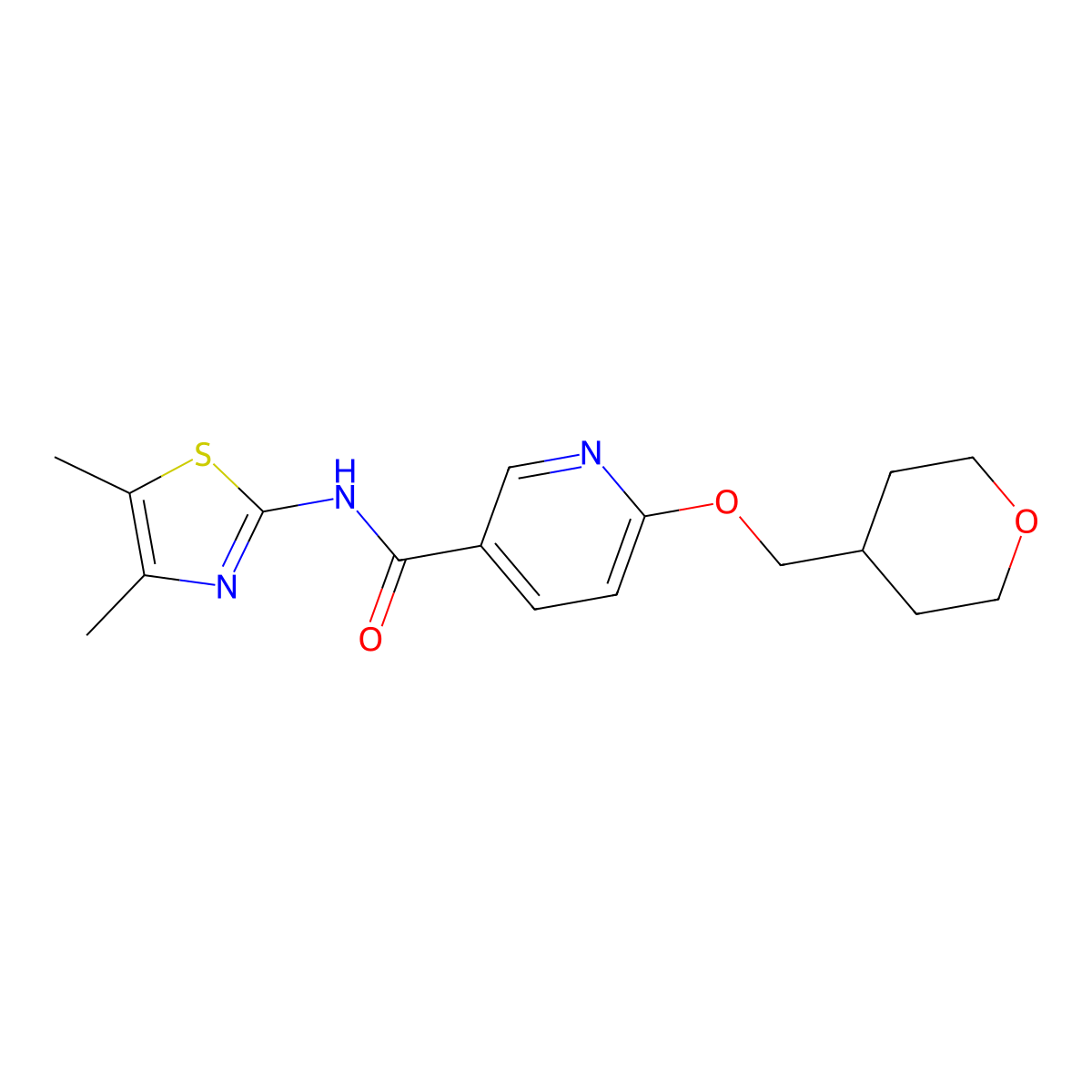 N-(4,5-dimethylthiazol-2-yl)-6-((tetrahydro-2H-pyran-4-yl)methoxy)nicotinamide molecular structure, CAS 2034242-12-9
