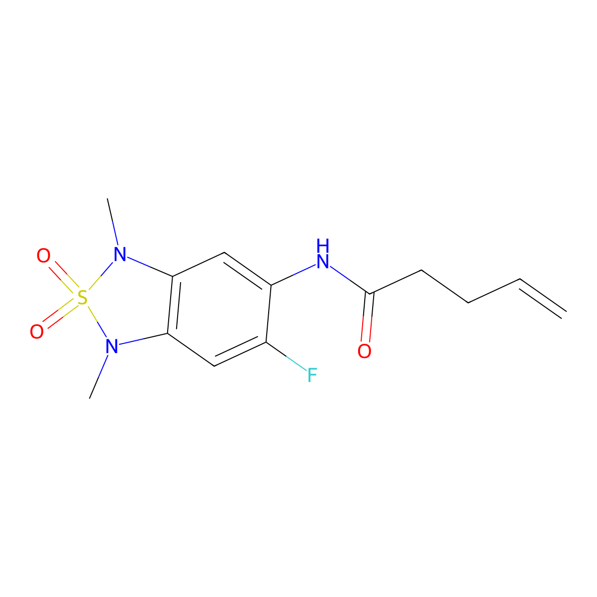 N-(6-fluoro-1,3-dimethyl-2,2-dioxido-1,3-dihydrobenzo[c][1,2,5]thiadiazol-5-yl)pent-4-enamide molecular structure, CAS 2034242-14-1