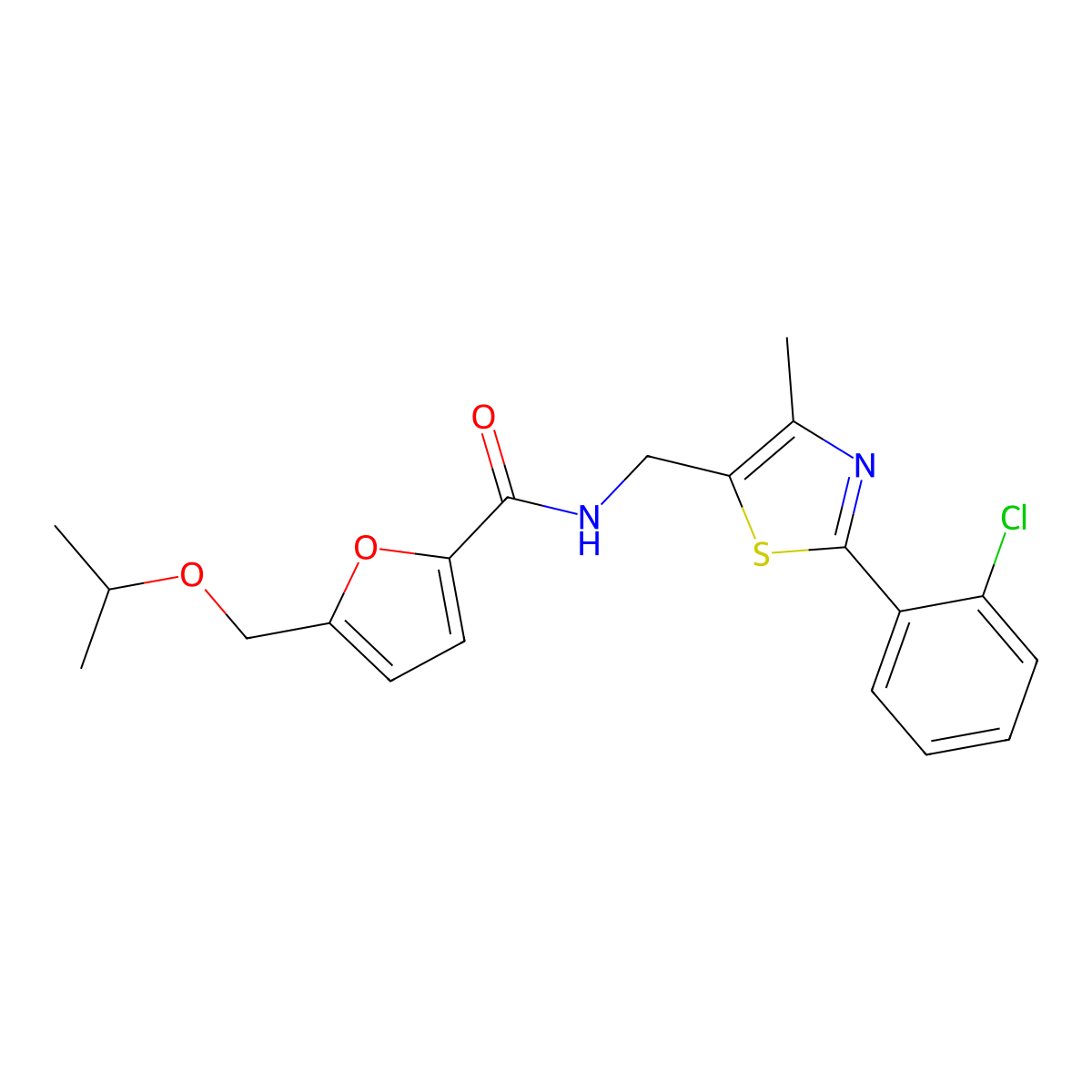N-((2-(2-chlorophenyl)-4-methylthiazol-5-yl)methyl)-5-(isopropoxymethyl)furan-2-carboxamide molecular structure, CAS 2034242-15-2