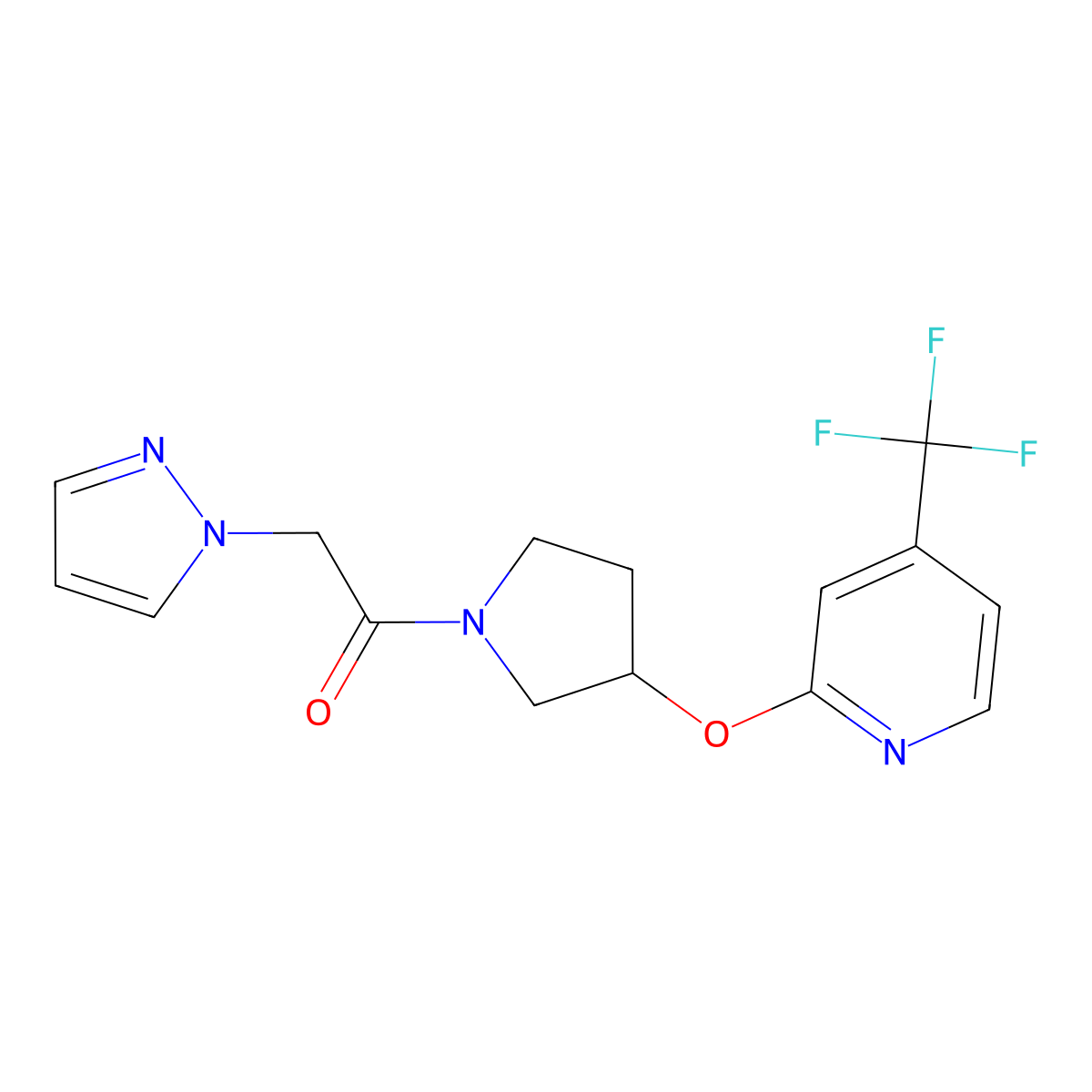 2-(1H-pyrazol-1-yl)-1-(3-((4-(trifluoromethyl)pyridin-2-yl)oxy)pyrrolidin-1-yl)ethanone molecular structure, CAS 2034242-20-9