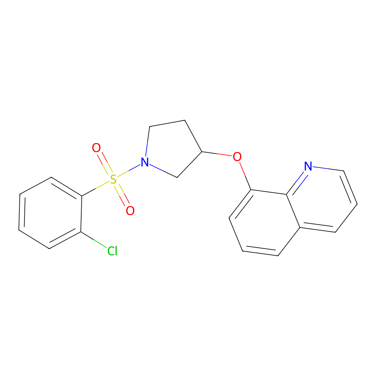8-((1-((2-Chlorophenyl)sulfonyl)pyrrolidin-3-yl)oxy)quinoline molecular structure, CAS 2034242-22-1