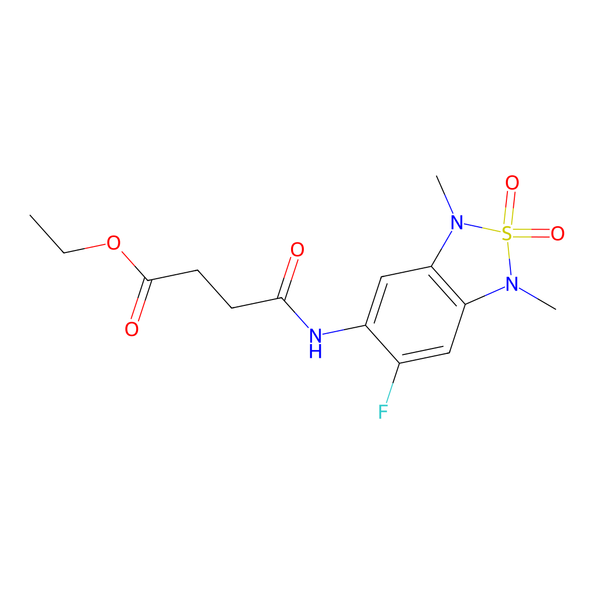 Ethyl 4-((6-fluoro-1,3-dimethyl-2,2-dioxido-1,3-dihydrobenzo[c][1,2,5]thiadiazol-5-yl)amino)-4-oxobutanoate molecular structure, CAS 2034242-23-2