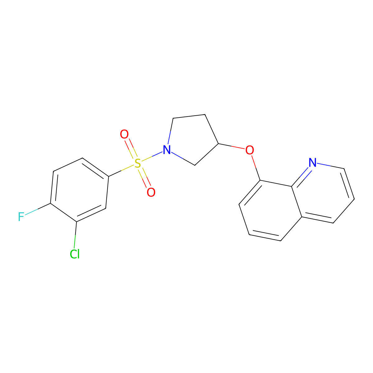 8-((1-((3-Chloro-4-fluorophenyl)sulfonyl)pyrrolidin-3-yl)oxy)quinoline molecular structure, CAS 2034242-27-6