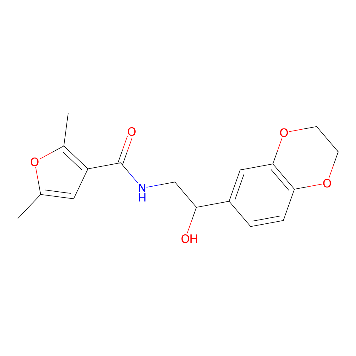 N-(2-(2,3-dihydrobenzo[b][1,4]dioxin-6-yl)-2-hydroxyethyl)-2,5-dimethylfuran-3-carboxamide molecular structure, CAS 2034242-28-7