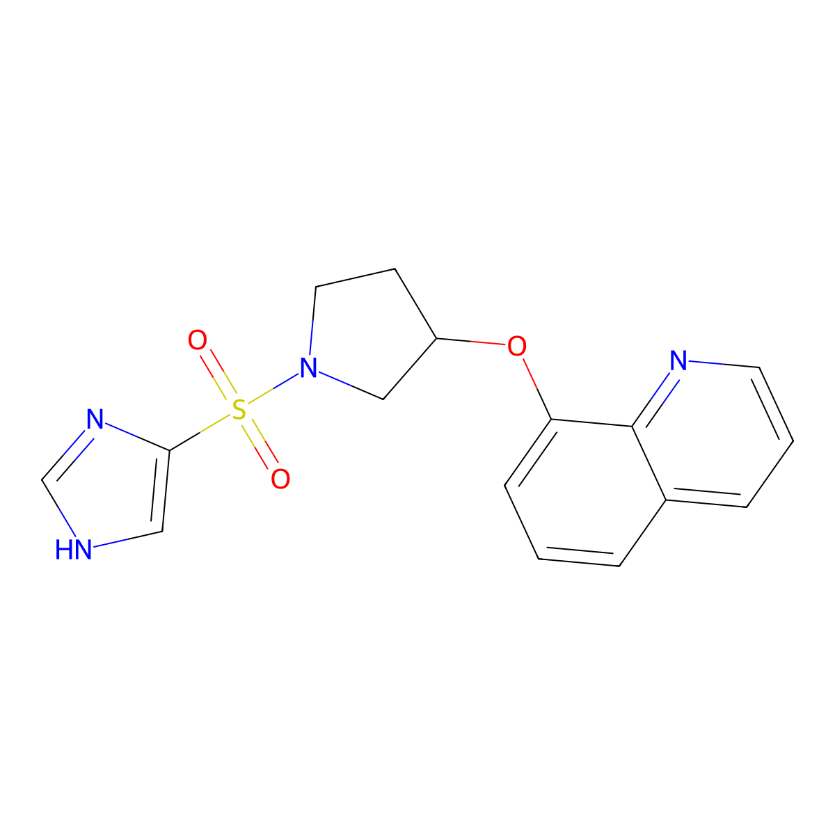 8-((1-((1H-imidazol-4-yl)sulfonyl)pyrrolidin-3-yl)oxy)quinoline molecular structure, CAS 2034242-34-5