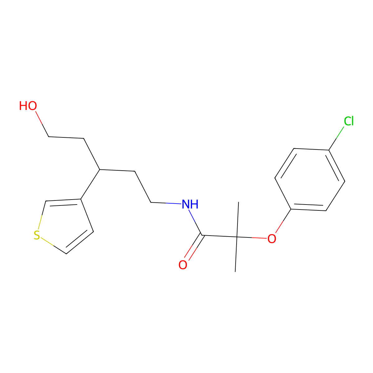 2-(4-chlorophenoxy)-N-(5-hydroxy-3-(thiophen-3-yl)pentyl)-2-methylpropanamide molecular structure, CAS 2034242-35-6