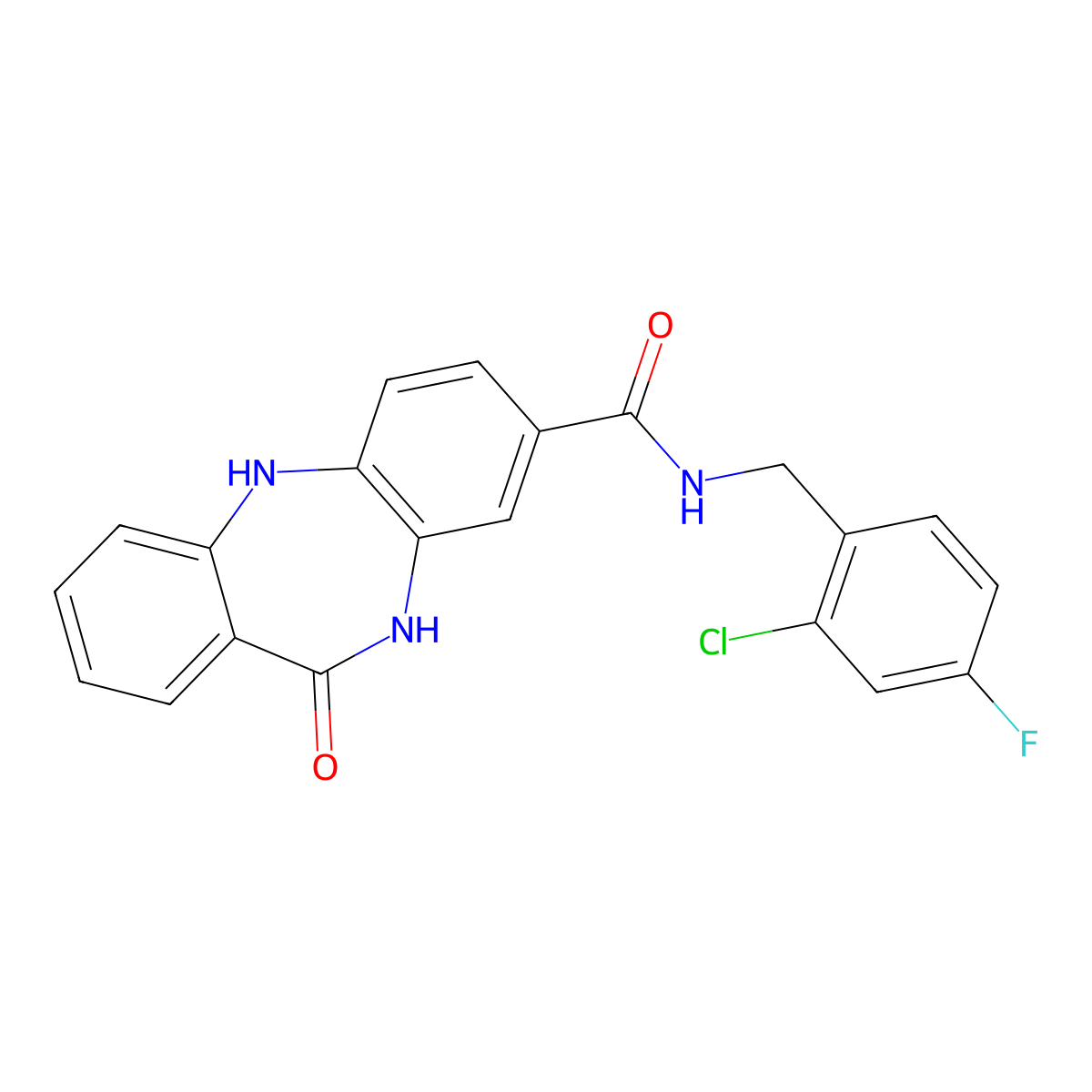 N-[(2-chloro-4-fluorophenyl)methyl]-10-oxo-2,9-diazatricyclo[9.4.0.0^{3,8}]pentadeca-1(11),3(8),4,6,12,14-hexaene-6-carboxamide molecular structure, CAS 2034242-38-9