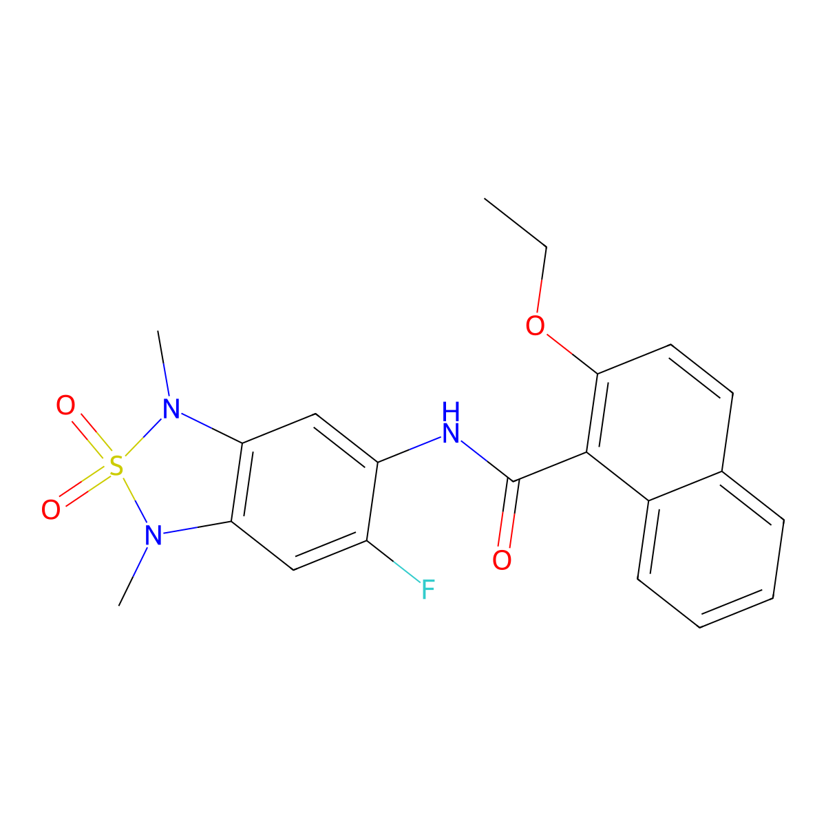 2-ethoxy-N-(6-fluoro-1,3-dimethyl-2,2-dioxido-1,3-dihydrobenzo[c][1,2,5]thiadiazol-5-yl)-1-naphthamide molecular structure, CAS 2034242-40-3