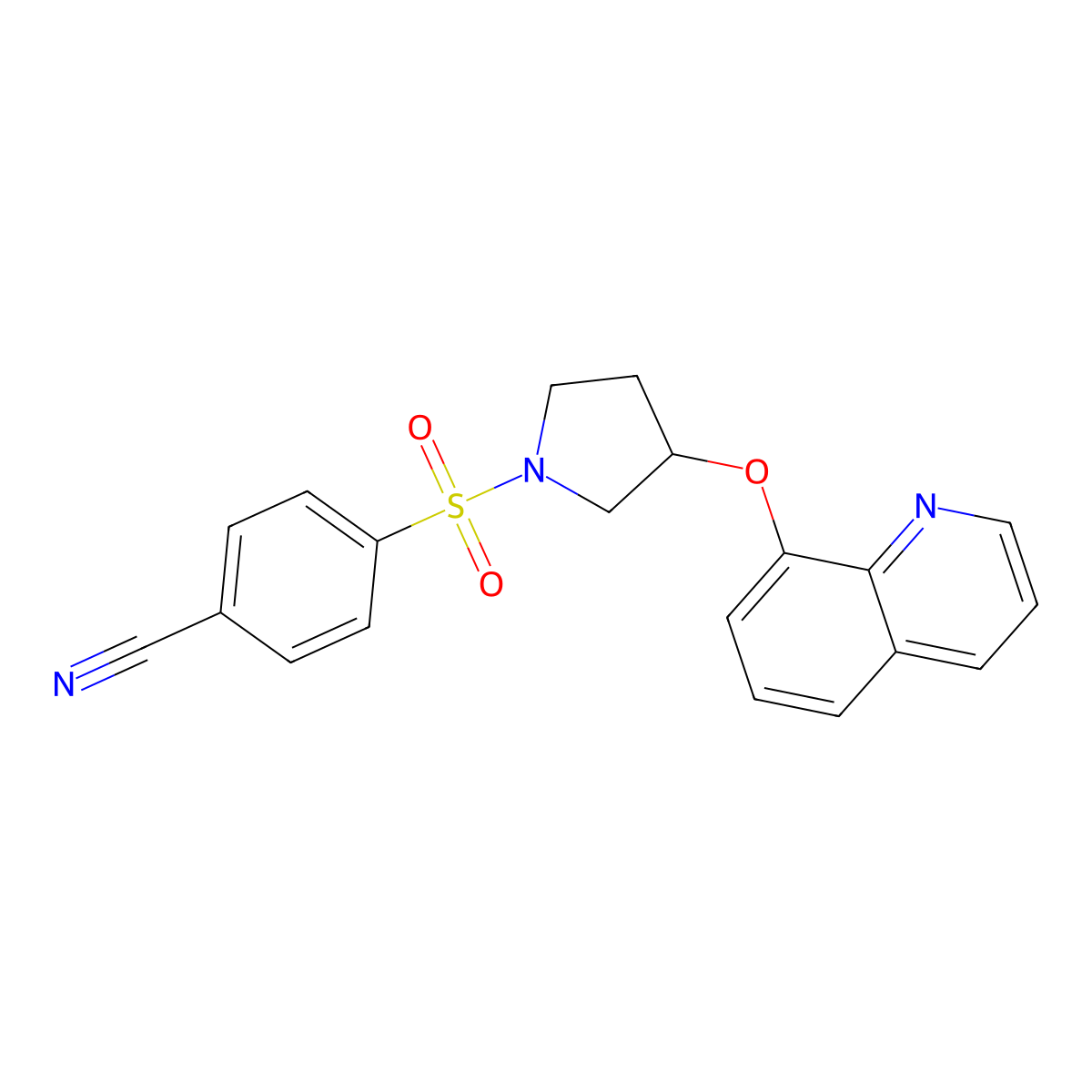 4-((3-(Quinolin-8-yloxy)pyrrolidin-1-yl)sulfonyl)benzonitrile molecular structure, CAS 2034242-42-5