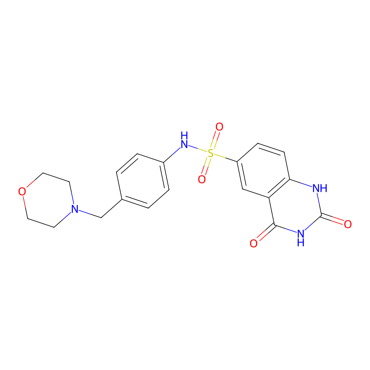 N-(4-(morpholinomethyl)phenyl)-2,4-dioxo-1,2,3,4-tetrahydroquinazoline-6-sulfonamide molecular structure, CAS 2034242-43-6