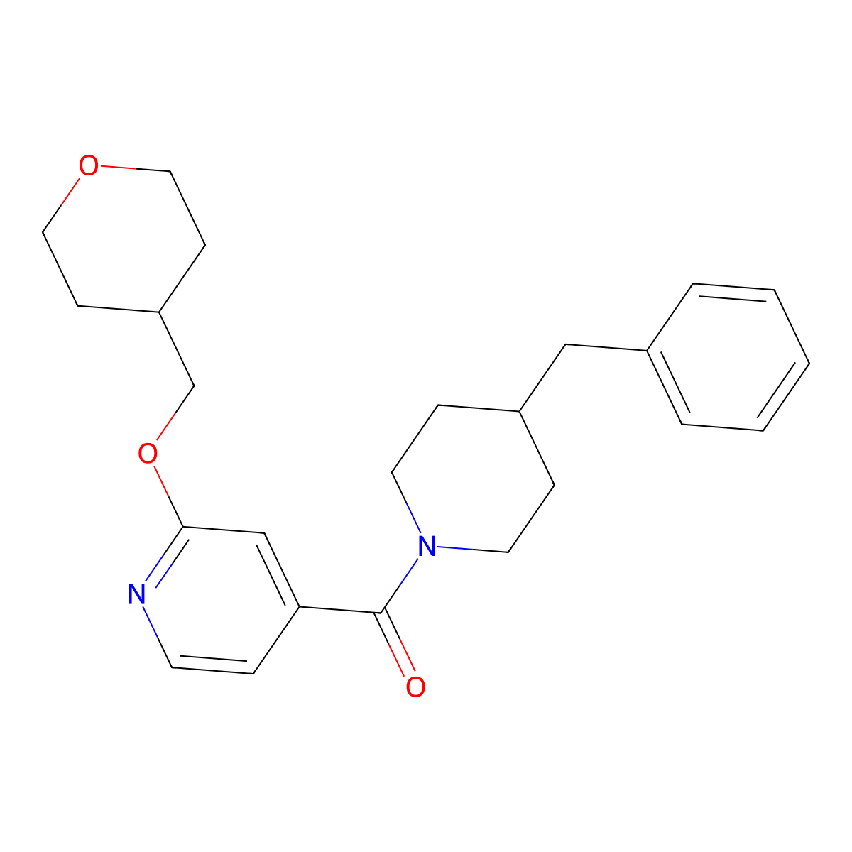 (4-benzylpiperidin-1-yl)(2-((tetrahydro-2H-pyran-4-yl)methoxy)pyridin-4-yl)methanone molecular structure, CAS 2034242-57-2