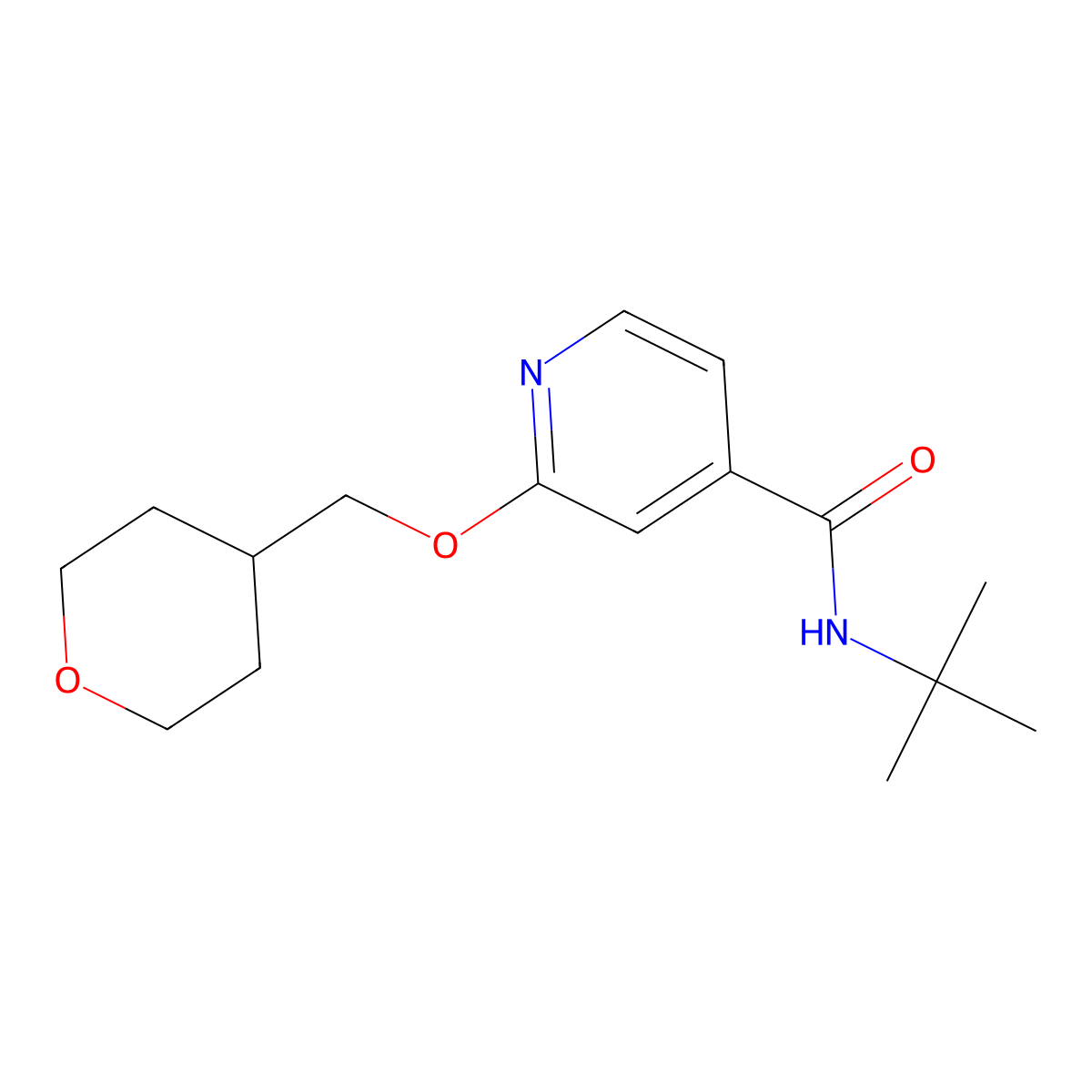 N-(tert-butyl)-2-((tetrahydro-2H-pyran-4-yl)methoxy)isonicotinamide molecular structure, CAS 2034242-58-3