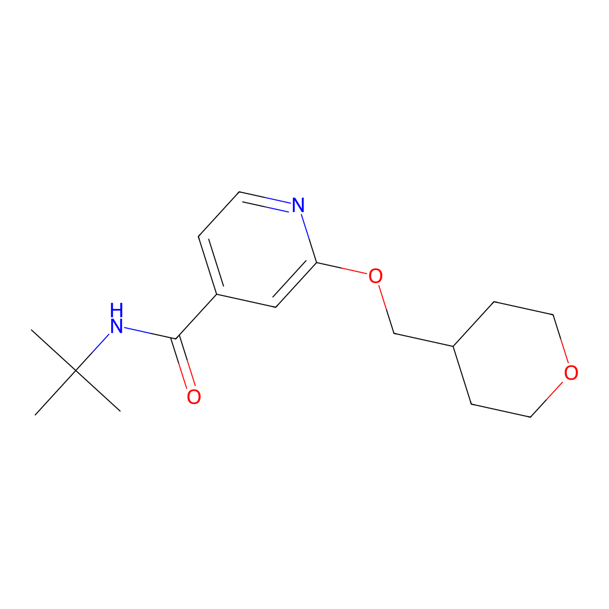 N-(tert-butyl)-2-((tetrahydro-2H-pyran-4-yl)methoxy)isonicotinamide molecular structure, CAS 2034242-58-3