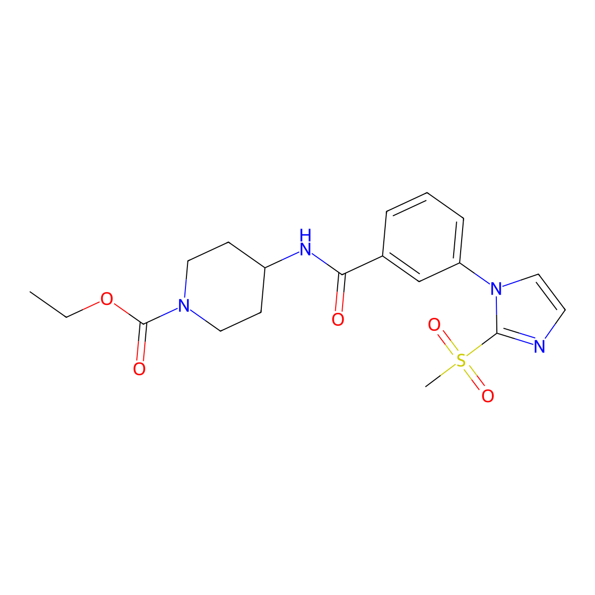 ethyl 4-(3-(2-(methylsulfonyl)-1H-imidazol-1-yl)benzamido)piperidine-1-carboxylate molecular structure, CAS 2034242-61-8