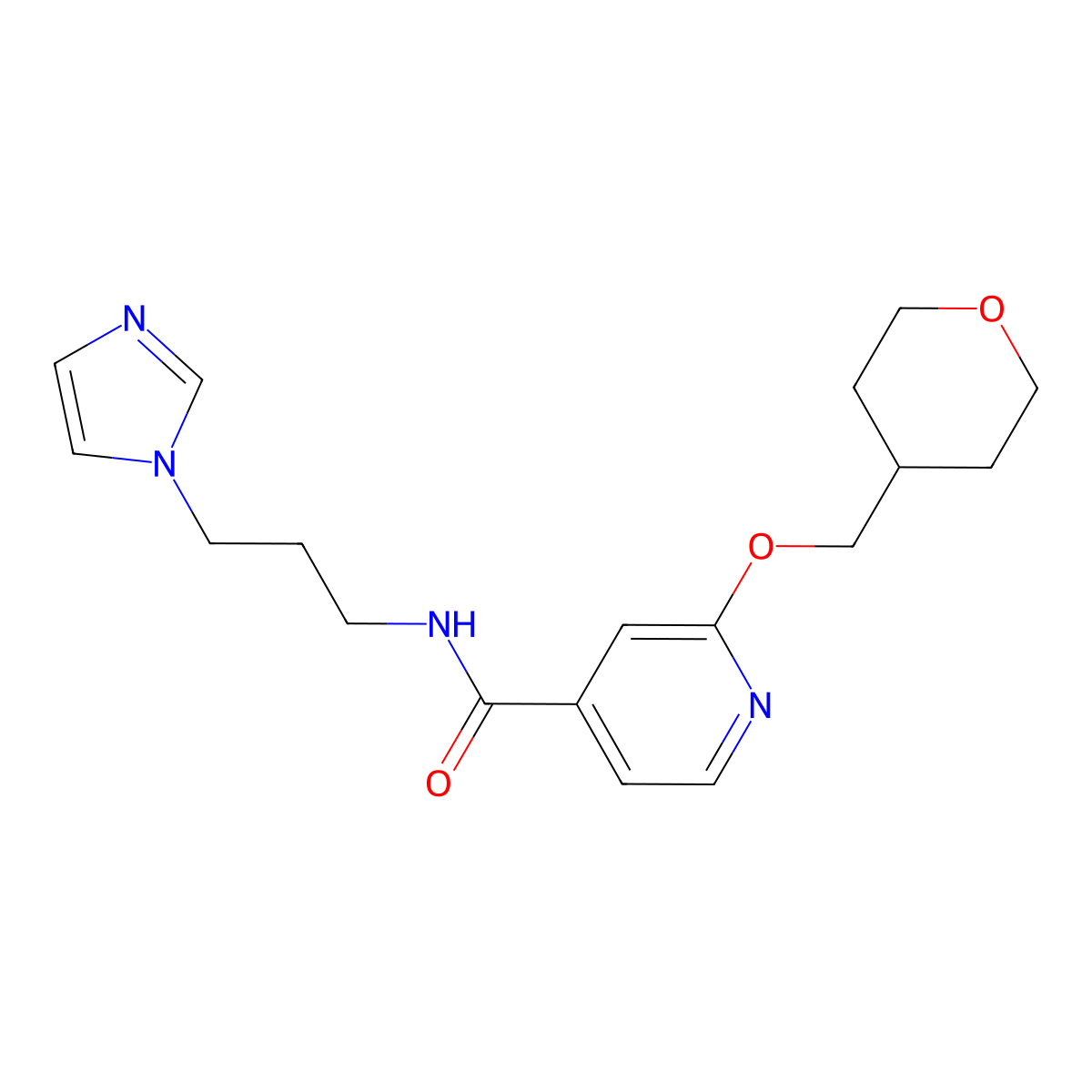 N-(3-(1H-imidazol-1-yl)propyl)-2-((tetrahydro-2H-pyran-4-yl)methoxy)isonicotinamide molecular structure, CAS 2034242-62-9