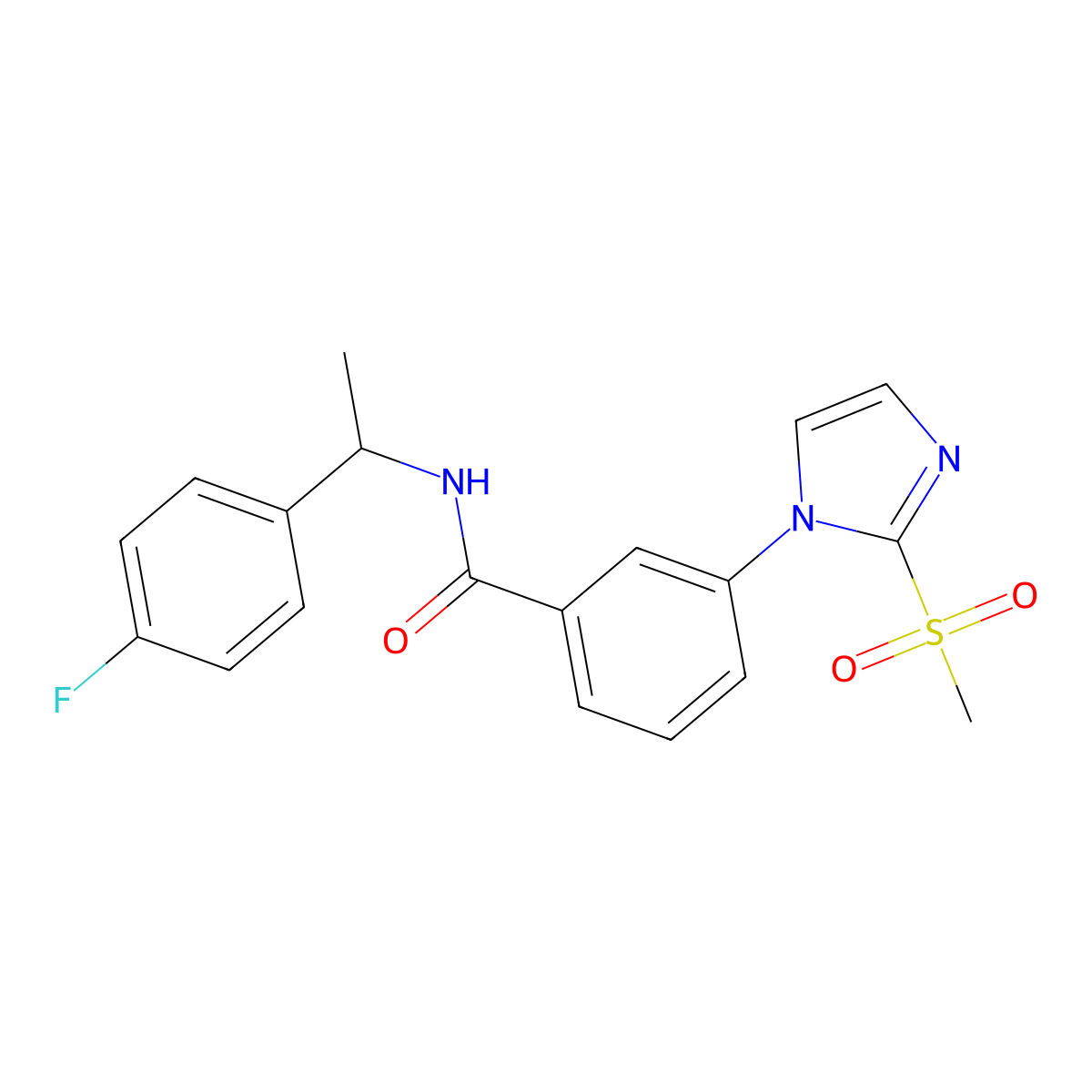N-(1-(4-fluorophenyl)ethyl)-3-(2-(methylsulfonyl)-1H-imidazol-1-yl)benzamide molecular structure, CAS 2034242-66-3