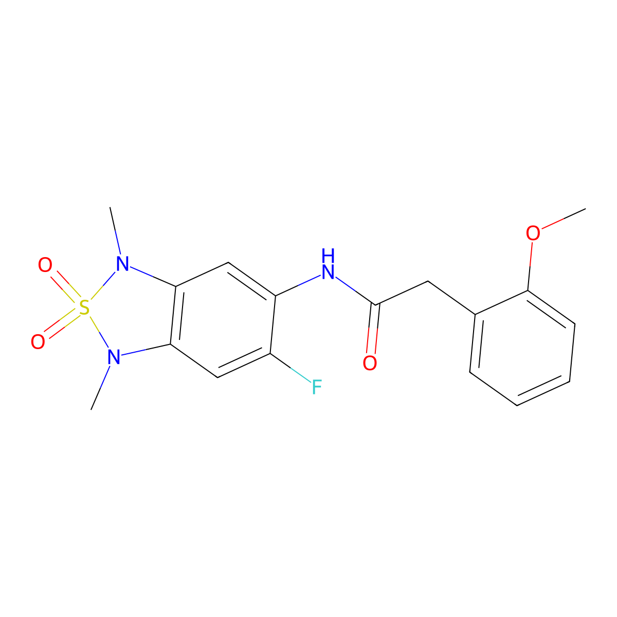 N-(6-fluoro-1,3-dimethyl-2,2-dioxido-1,3-dihydrobenzo[c][1,2,5]thiadiazol-5-yl)-2-(2-methoxyphenyl)acetamide molecular structure, CAS 2034242-67-4