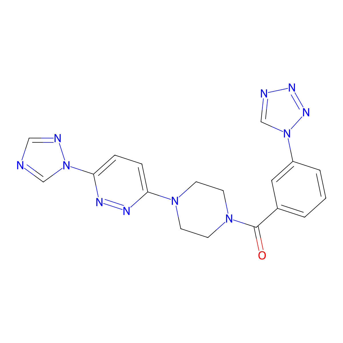 (4-(6-(1H-1,2,4-triazol-1-yl)pyridazin-3-yl)piperazin-1-yl)(3-(1H-tetrazol-1-yl)phenyl)methanone molecular structure, CAS 2034242-74-3