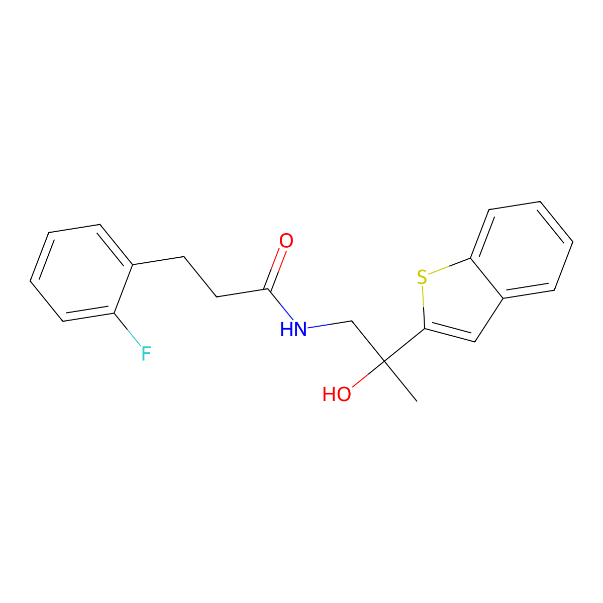 N-(2-(benzo[b]thiophen-2-yl)-2-hydroxypropyl)-3-(2-fluorophenyl)propanamide molecular structure, CAS 2034242-77-6
