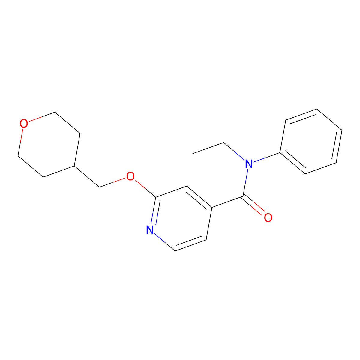 N-ethyl-N-phenyl-2-((tetrahydro-2H-pyran-4-yl)methoxy)isonicotinamide molecular structure, CAS 2034242-80-1
